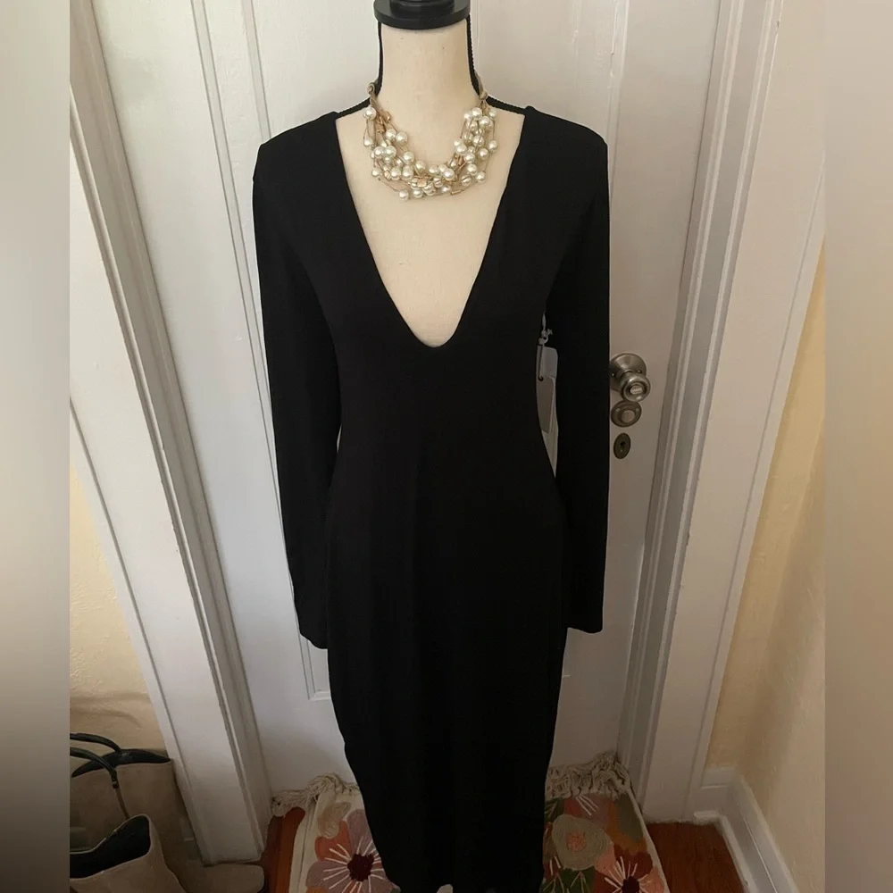 Good American NWT Black Long Sleeve‎ Jersey Lined Long Midi Size 5/2XL